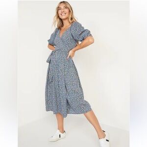Old Navy Waist-Defined Floral Tie-Belt Midi Wrap Dress Women’s M Prairie Boho